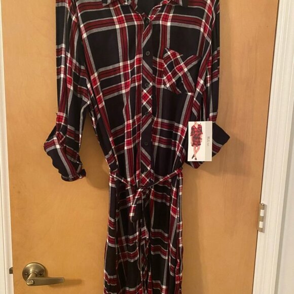 BLL NYC Navy Red Plaid Shirt Dress - Size XXL - NWT - Picture 2 of 4